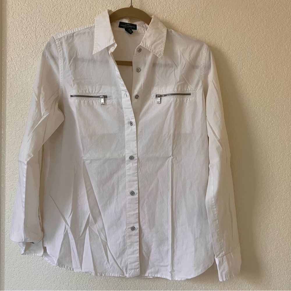 Lauren Ralph Lauren White Button-Up Shirt medium used condition
